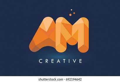 AM Letter With Origami Triangles Logo. Creative Yellow Orange Origami Design Letters.
