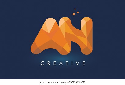 AN Letter With Origami Triangles Logo. Creative Yellow Orange Origami Design Letters.