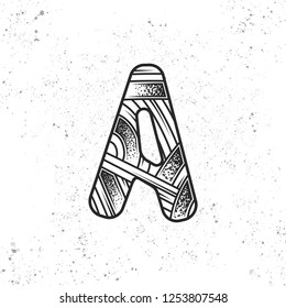 Letter A in the original style. Monochrome vector design element isolated on white background.