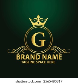 Letter ornamental logo concept with golden crown