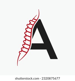 Letter A Orthopedic Health Bone Logo Design With Back Bone Icon. Bone Health Logo Sign