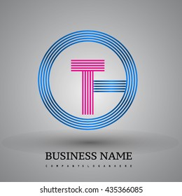 Letter OT or TO linked logo design circle O shape. Elegant blue and red colored, symbol for your business name or company identity.