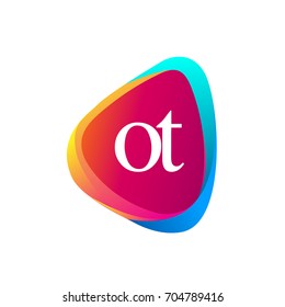 Letter OT logo in triangle shape and colorful background, letter combination logo design for company identity.