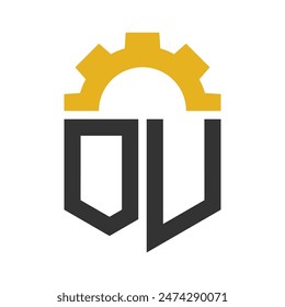 Letter OU Gear Logo Design for Service Center, Repair, Factory, Industrial, Digital and Mechanical Business