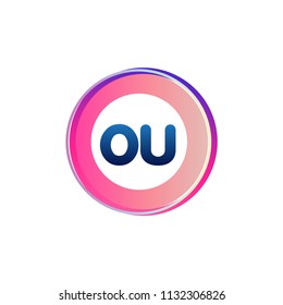 Letter OU logo with colorful circle, letter combination logo design with ring, circle object for creative industry, web, business and company.