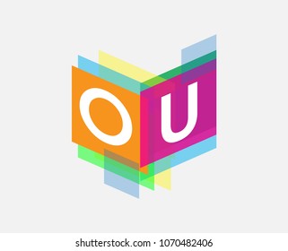 Letter OU logo with colorful geometric shape, letter combination logo design for creative industry, web, business and company.