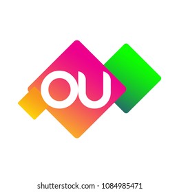 Letter OU logo with colorful geometric shape, letter combination logo design for creative industry, web, business and company.