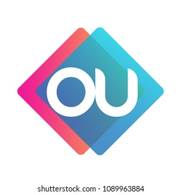 Letter OU logo with colorful geometric shape, letter combination logo design for creative industry, web, business and company.