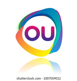 Letter OU logo with colorful splash background, letter combination logo design for creative industry, web, business and company.