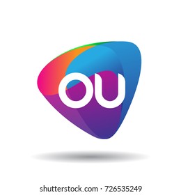 Letter OU logo with colorful splash background, letter combination logo design for creative industry, web, business and company.