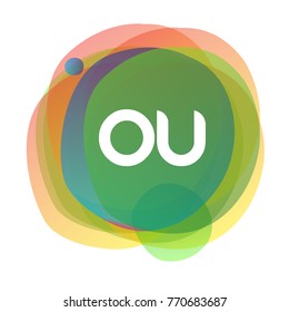 Letter OU logo with colorful splash background, letter combination logo design for creative industry, web, business and company.
