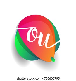 Letter OU logo with colorful splash background, letter combination logo design for creative industry, web, business and company.