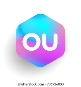 Letter OU logo in hexagon shape and colorful background, letter combination logo design for business and company identity.
