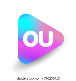 Letter OU logo in triangle shape and colorful background, letter combination logo design for business and company identity.
