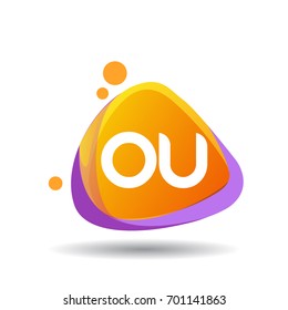 Letter OU logo in triangle splash and colorful background, letter combination logo design for creative industry, web, business and company.