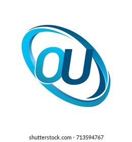 letter OU logotype design for company name colored blue swoosh. vector logo for business and company identity.