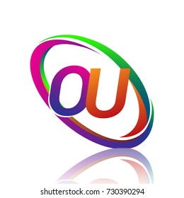 letter OU logotype design for company name colorful swoosh. vector logo for business and company identity.