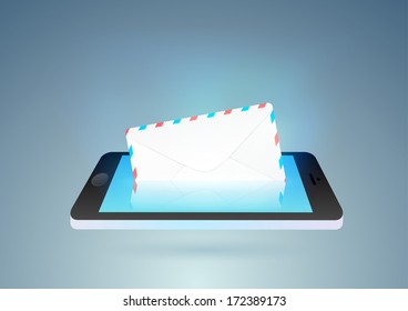 Letter out of mobile phone. Vector illustration