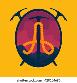 A letter outdoor logo formed by rope with axe. Mountain hiking themed vector design template elements for your sportswear, app icon, corporate identity, labels or posters.
