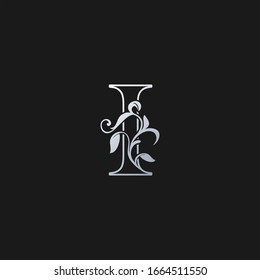 I Letter   Outline  Initial Nature Tropical Leaf logo Icon. Silver classy color logo icon vector design concept monogram vintage luxury.