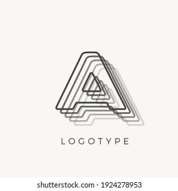Letter A of outline stripes, blend effect letter for monogram and logo template, contour line type