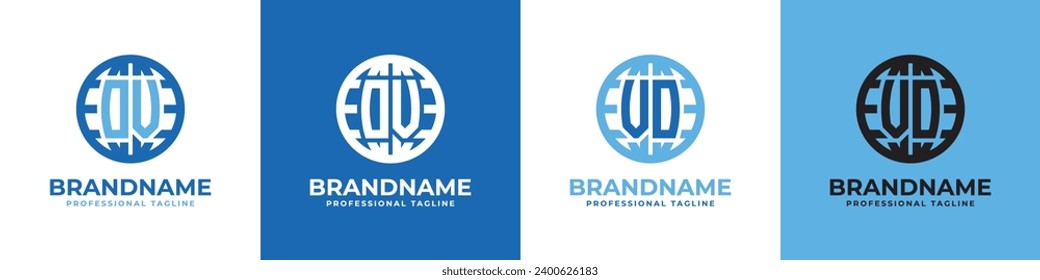 Letter OV and VO Globe Logo Set, suitable for any business with OV or VO initials.