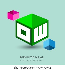 Letter OW logo in hexagon shape and green background, cube logo with letter design for company identity.
