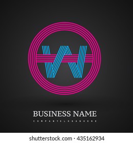 Letter OW or WO linked logo design circle O shape. Elegant red and blue colored, symbol for your business name or company identity.