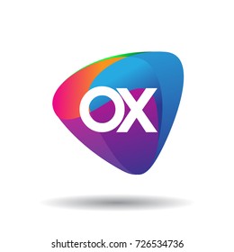 Letter OX logo with colorful splash background, letter combination logo design for creative industry, web, business and company.