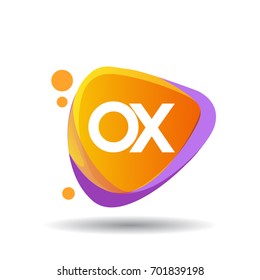 Letter OX logo in triangle splash and colorful background.