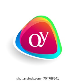 Letter OY logo in triangle shape and colorful background, letter combination logo design for company identity.