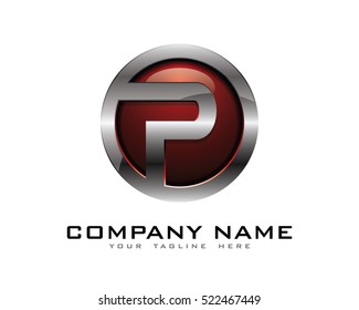 Letter P 3D Chrome Circle Logo Design Template