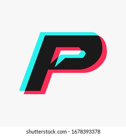 letter P with 3d glitch effect