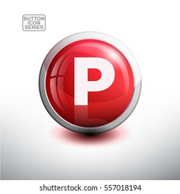 Letter P in 3D Glossy Red Button for web Icon, Education Icon and Alphabet Icon. Vector Illustration