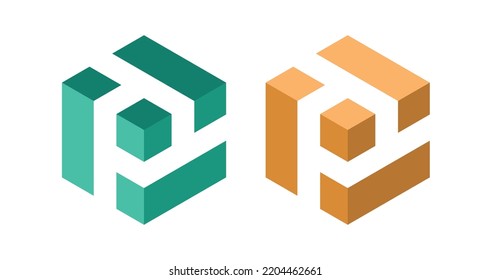 Vector de logotipo 3D. Diseño del logotipo P. Diseño del logotipo 3D. Cartas 3D. Logo de la carta. Diseño