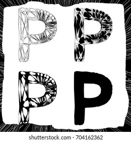 Letter P. 3d and silhouette constructive concept.