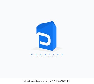 Letter P Abstract Blue 3D Box Shape Logotype