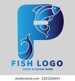 Letter P Abstract Fish logo with fish symbol logo design abstract style