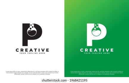 Letter P With Abstract Lab Logo. Usable For Business, Science, Healthcare, Medical, Laboratory, Chemical And Nature Logos.