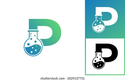 Letter P with Abstract lab logo. Usable for Business, Science, Healthcare, Medical, Laboratory, Chemical and Nature Logos.