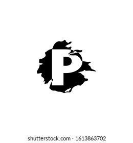 Letter P Abstract Splatter logo icon. Monogram vector design black ink water color shape with hidden letter.