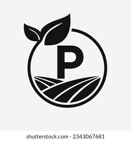 Letter P Agriculture Logo. Farming Logotype Symbol Template