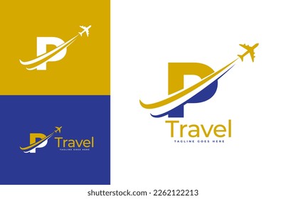 Letter P Air Travel Logo Design Template. Icon Travel, logistics, shipping, tours etc