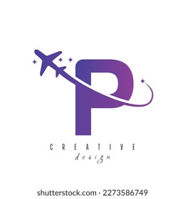 Letter P With Air Travel Logo Design Template