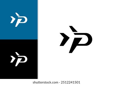 letter P and airplane illustration logo	