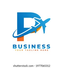 Letter P with Airplane Logo Design. Suitable for Tour and Travel, Start up, Logistic, Business Logo Template