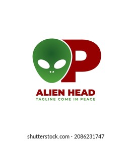 letter P alien head vector logo design