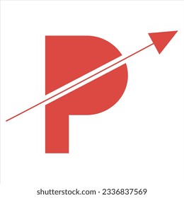 Letter P, Alphabet p, p logo, Font p with Arrow icon