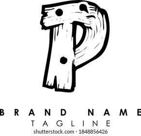 Letter P Alphabet Wood Logo Monogram Design