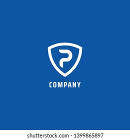Letter P Alphabetic Logo Concept, Lettermark Design Template, Shield Border, Flat Design, Simple and Clean Logo, Emblem Design Template
